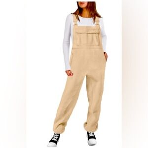New Beige Sherpa Overalls Jumpsuit - Cozy Women's Romper